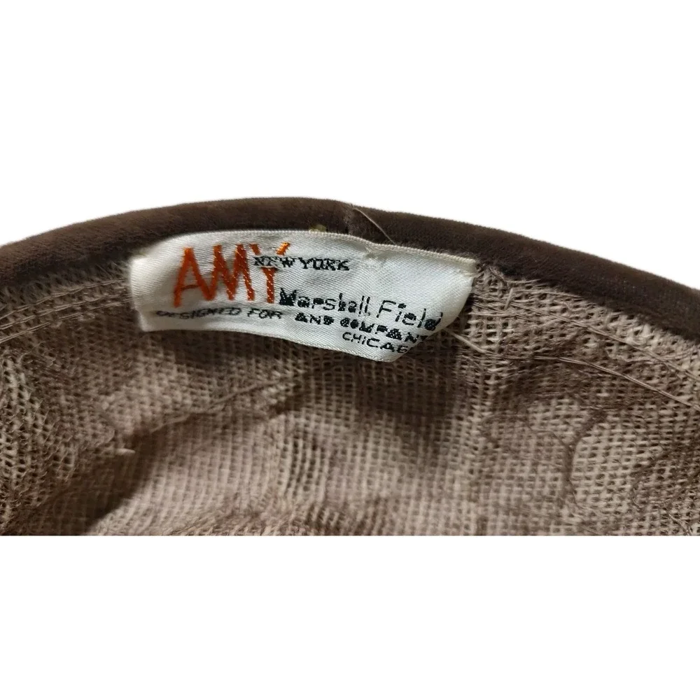 Vintage Amy New York Hat Brown Velvet Pill Box with Intricate‎ Ribbon Marshall